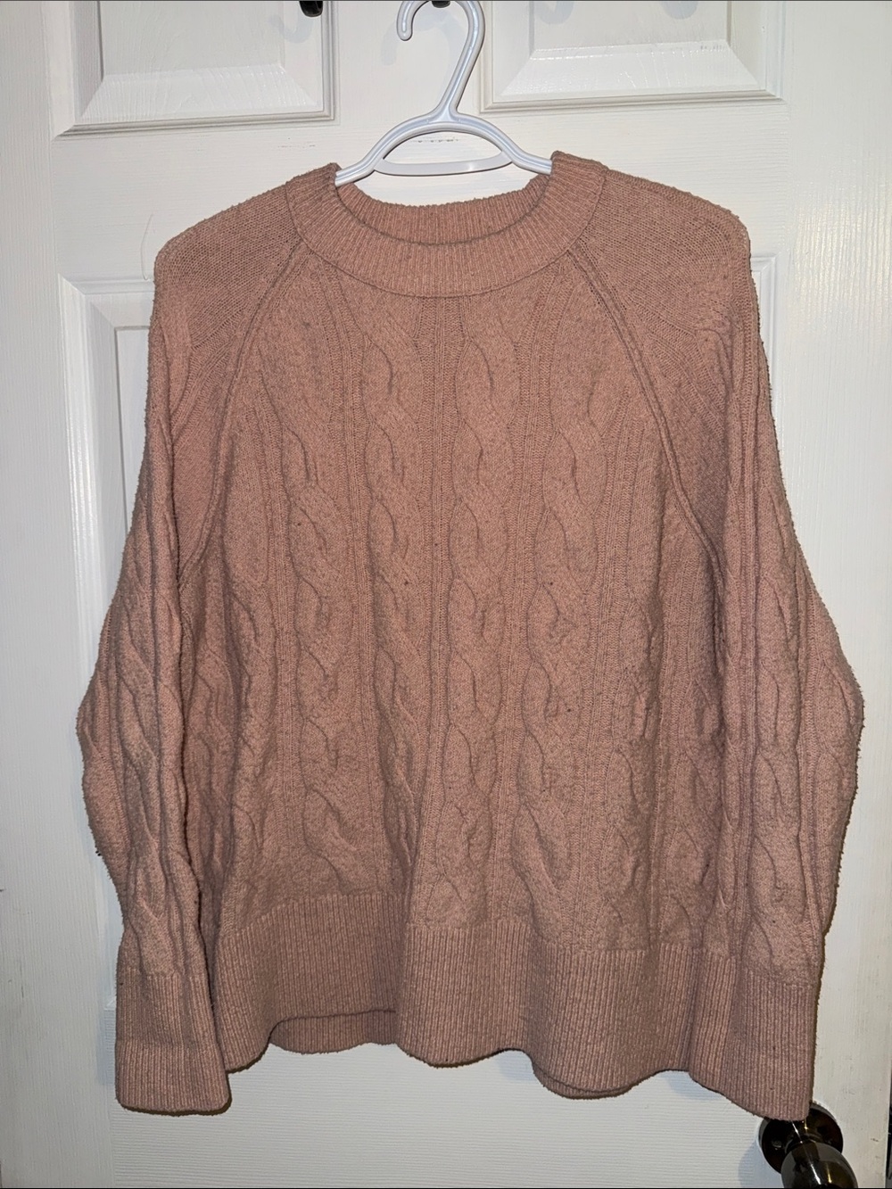 aerie Cable-Knit Crewneck Sweater in Dusty Mauve